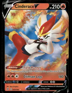 Pokemon Cards Cinderace V 035/192 Rebel Clash Holo Rare V NM - Image 1