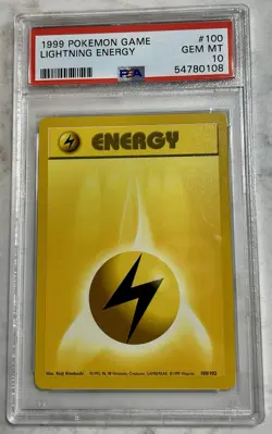 Pokemon 1999 Base Set Lightning Energy 100/102 PSA 10 Common Regular Wizards - Image 1