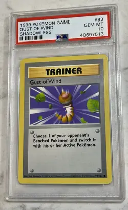 Pokemon 1999 Base Set Gust of Wind 93/102 Shadowless Trainer PSA 10 Common - Image 1