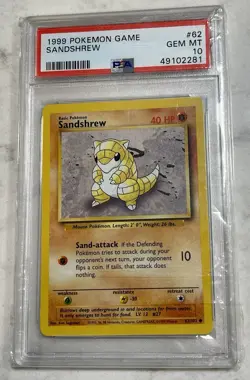 Pokemon 1999 Base Set Sandshrew 62/102 PSA 10 Common Regular Wizards - Image 1