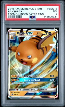 2019 POKEMON SM BLACK STAR PROMO HIDDEN FATES TINS #SM213 RAICHU GX PSA 7 - Image 1
