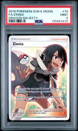 2018 POKEMON SUN & MOON DRAGON MAJESTY #70 FULL ART/ZINNIA PSA 9 - Image 1