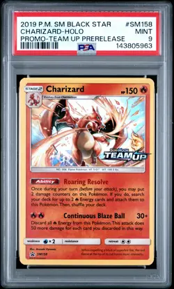 2019 POKEMON SM BLACK STAR PROMO TEAM UP PRERELEASE #SM158 CHARIZARD-HOLO PSA 9 - Image 1