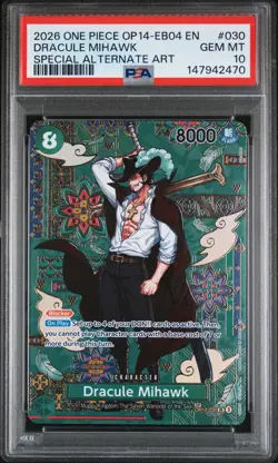 2026 ONE PIECE THE AZURE SEA'S SEVEN SPECIAL ALT ART #030 DRACULE MIHAWK PSA 10 - Image 1