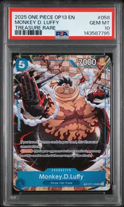 2025 ONE PIECE OP13-CARRYING ON HIS WILL TREASURE RARE MONKEY D. LUFFY PSA 10 - Image 1