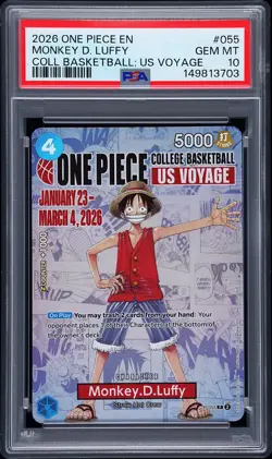 2026 ONE PIECE PROMOS COLLEGE BASKETBALL: US VOYAGE MONKEY D. LUFFY PSA 10 - Image 1