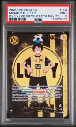 2025 ONE PIECE PROMOS BVB X ONE PIECE MATCH DAY 2025 #003 MONKEY D. LUFFY PSA 9 - Image 1