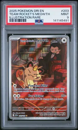 2025 POKEMON DRI EN-DESTINED RIVALS ILLUSTRATION RARE TEAM ROCKET'S MEOWTH PSA 9 - Image 1