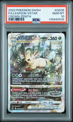 2023 POKEMON SWORD & SHIELD CROWN ZENITH #GG35 FULL ART/LEAFEON VSTAR PSA 10 - Image 1