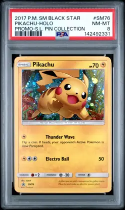 2017 POKEMON SM PROMO SHINING LEGENDS PIN COLLECTION PIKACHU-HOLO PSA 8 - Image 1