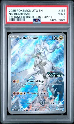 2025 POKEMON JTG ENHANCED BOOSTER BOX TOPPER #167 N'S RESHIRAM PSA 9 - Image 1