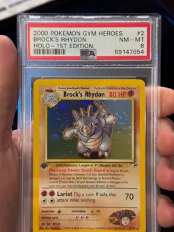 2000 Pokemon GYM HEROES BROCK'S RHYDON HOLO 1ST EDITION # 2 PSA 8 SWIRLE - Image 2