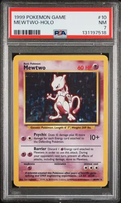 1999 POKEMON BASE SET UNLIMITED #10 MEWTWO-HOLO PSA 7 - Image 1