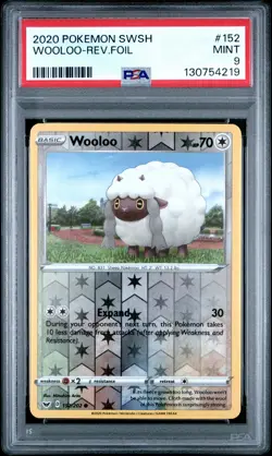 2020 POKEMON SWORD & SHIELD #152 WOOLOO-REVERSE FOIL PSA 9 - Image 1