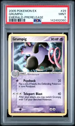 2005 POKEMON EX EMERALD PRERELEASE #29 GRUMPIG PSA 9 - Image 1