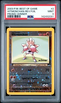 2003 POKEMON BEST OF GAME PROMO WINNER #2 HITMONCHAN-REVERSE FOIL PSA 9 - Image 1