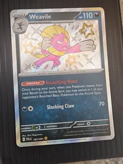 Pokemon Card Weavile 183/091 Holo Shiny Rare Paldean Fates NM - Image 1