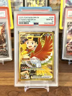 2025 POKEMON DESTINED RIVALS DRI EN 239/182 ETHAN'S HO-OH EX HYPER RARE PSA 10 - Image 1