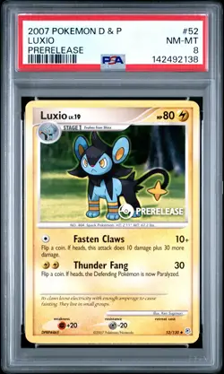 2007 POKEMON DIAMOND & PEARL PRERELEASE #52 LUXIO PSA 8 - Image 1