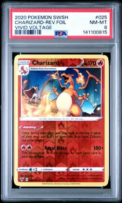 2020 POKEMON SWORD & SHIELD VIVID VOLTAGE #025 CHARIZARD-REVERSE FOIL PSA 8 - Image 1