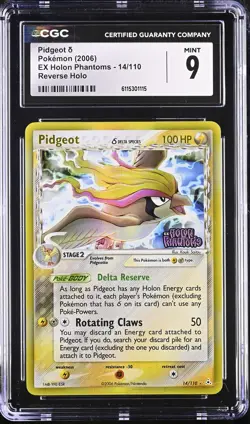 CGC 9 Pidgeot 2006 EX Holon Phantoms 14/110 Reverse Holo Stamped Pokemon Card - Image 1