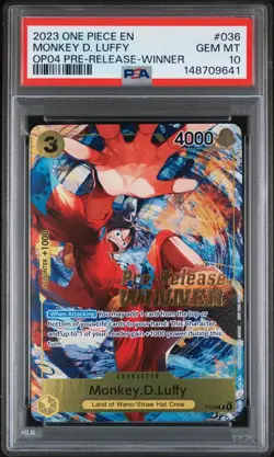 2023 ONE PIECE KINGDOMS OF INTRIGUE PRE-RELEASE-WINNER MONKEY D. LUFFY PSA 10 - Image 1