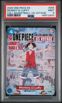 2026 ONE PIECE PROMOS COLLEGE BASKETBALL: US VOYAGE #055 MONKEY D. LUFFY PSA 9 - Image 1