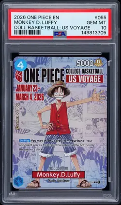 2026 ONE PIECE PROMOS COLLEGE BASKETBALL: US VOYAGE MONKEY D. LUFFY PSA 10 - Image 1