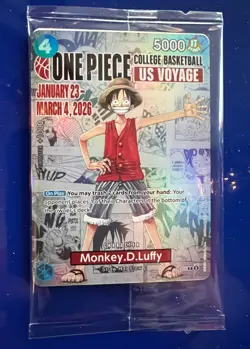 One Piece College Basketball US Voyage Monkey.D.Luffy Card In Package w/ Poster - Image 1