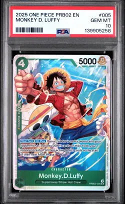 2025 ONE PIECE PRB02-PREMIUM BOOSTER #005 MONKEY D. LUFFY PSA 10 - Image 1