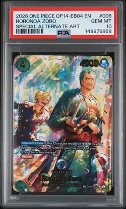 2026 ONE PIECE THE AZURE SEA'S SEVEN SPECIAL ALT ART #006 RORONOA ZORO PSA 10 - Image 1