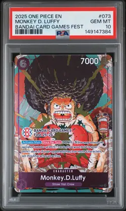 2025 ONE PIECE PROMOS BANDAI CARD GAMES FEST #073 MONKEY D. LUFFY PSA 10 - Image 1