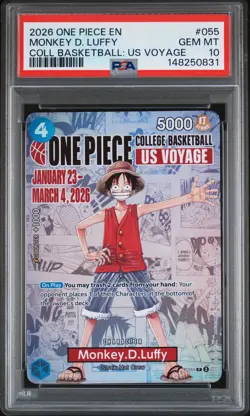 2026 ONE PIECE PROMOS COLLEGE BASKETBALL: US VOYAGE MONKEY D. LUFFY PSA 10 - Image 1