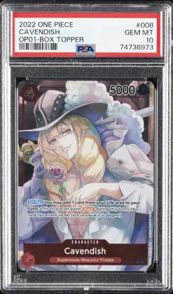 2022 ONE PIECE OP01-ROMANCE DAWN BOX TOPPER #008 CAVENDISH PSA 10 - Image 1
