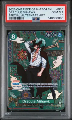 2026 ONE PIECE THE AZURE SEA'S SEVEN SPECIAL ALT ART #030 DRACULE MIHAWK PSA 10 - Image 1