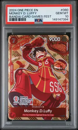 2024 ONE PIECE PROMOS BANDAI CARD GAMES FEST #080 MONKEY D. LUFFY PSA 10 - Image 1
