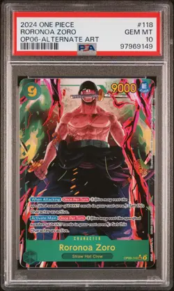 2024 ONE PIECE OP06-WINGS OF THE CAPTAIN #118 RORONOA ZORO ALTERNATE ART PSA 10 - Image 1