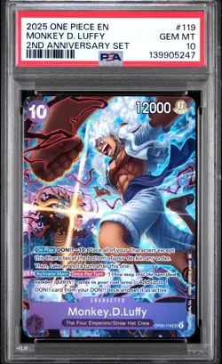 2025 ONE PIECE ENGLISH VERSION 2ND ANNIVERSARY SET #119 MONKEY D. LUFFY PSA 10 - Image 1
