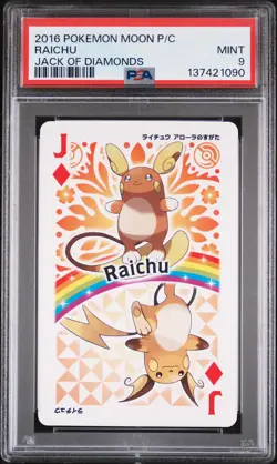 2016 POKEMON MOON PLAYING CARDS JACK OF DIAMONDS RAICHU PSA 9 - Image 1