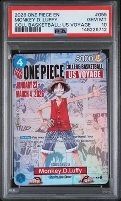PSA 10 One Piece Card Monkey D. Luffy US College Basketball Voyage Promo - Image 1
