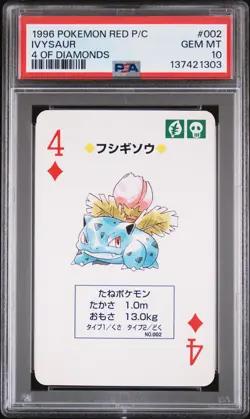 1996 POKEMON RED VERSION PLAYING CARDS 4 OF DIAMONDS #002 IVYSAUR PSA 10 - Image 1