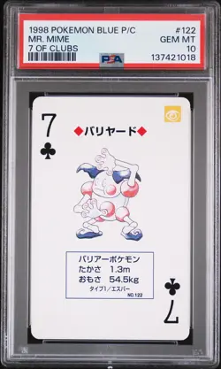 1998 POKEMON BLUE VERSION PLAYING CARDS 7 OF CLUBS #122 MR. MIME PSA 10 - Image 1