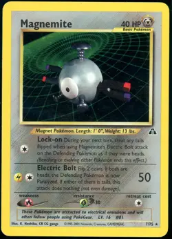Magnemite - 7/75 - Pokemon Neo Discovery Unlimited Holo Rare Card WOTC MP - Image 1