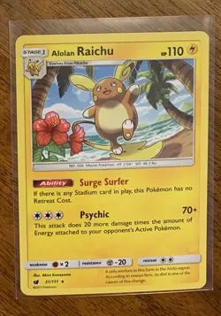 Alolan Raichu - Crimson Invasion Non Holo Rare 31/111 2017 Pokemon Card - Image 1