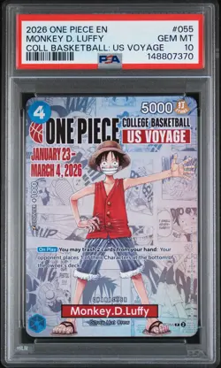 PSA 10 One Piece Card Monkey D. Luffy US College Basketball Voyage Promo - Image 1