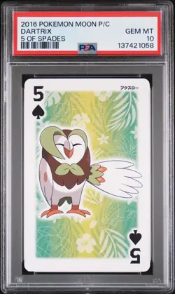 2016 POKEMON MOON PLAYING CARDS 5 OF SPADES DARTRIX PSA 10 - Image 1