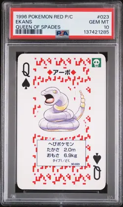 1996 POKEMON RED VERSION PLAYING CARDS QUEEN OF SPADES #023 EKANS PSA 10 - Image 1