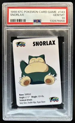 1998 Pokemon KFC Mini Cards Snorlax #143 PSA 10 GEM MINT - Image 1
