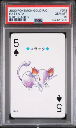2000 POKEMON GOLD VERSION PLAYING CARDS 5 OF SPADES #019 RATTATA PSA 10 - Image 1