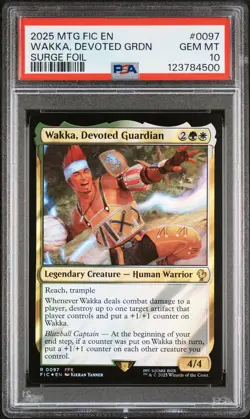 2025 MTG FINAL FANTASY COMMANDER SURGE FOIL #0097 WAKKA, DEVOTED GUARDIAN PSA 10 - Image 1